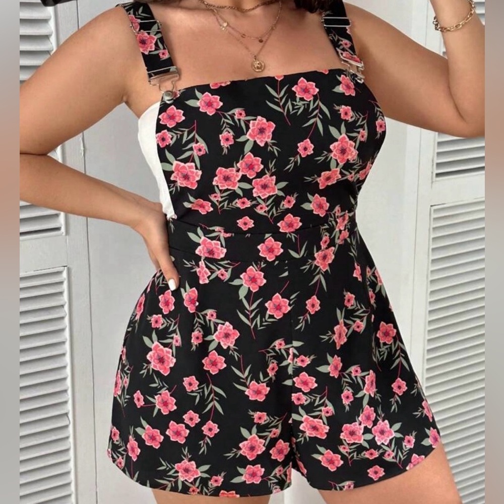 Chic Black and Pink Floral Midi Dress